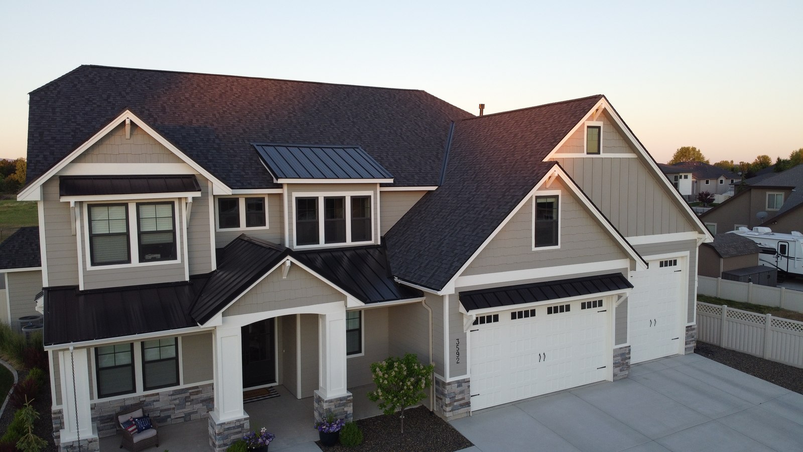 Aerial roof replacement project completed in Meridian Idaho